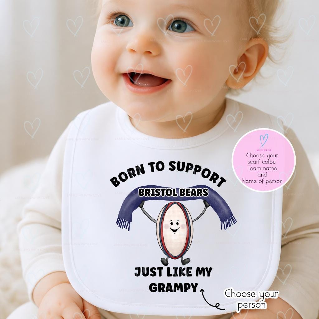 Custom Rugby Baby Bib with Name | Born to Support Team | Personalised Baby Gift for Rugby Fan Family