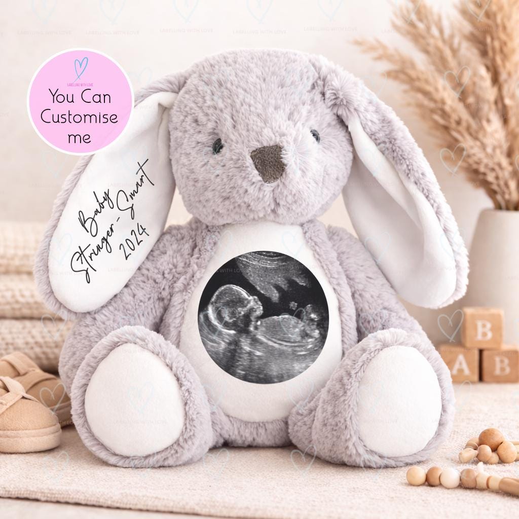 Personalised Ultrasound Bunny | Baby Scan Teddy | Pregnancy Announcement Gift | Custom Sonogram Plush | Baby Due Date Bunny | Baby Shower