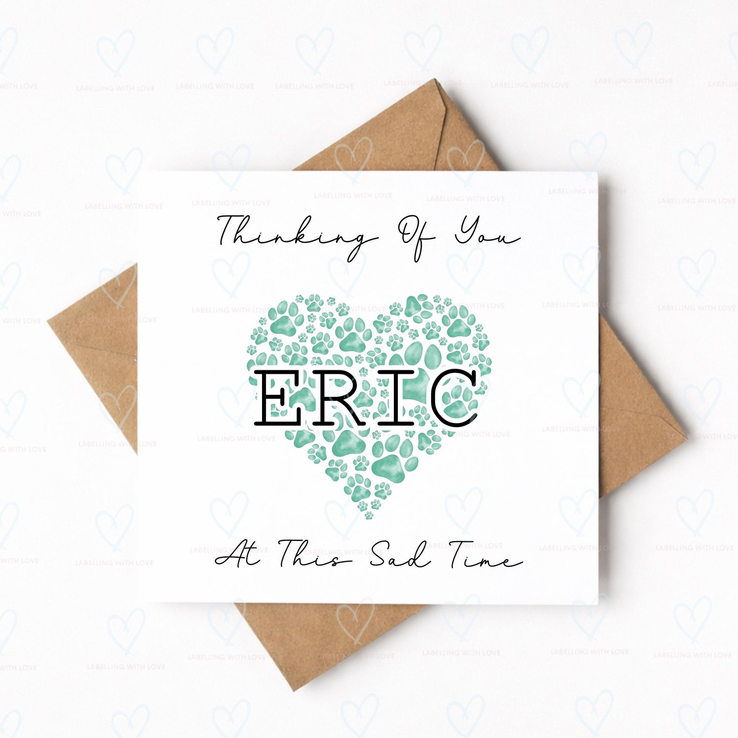 Personalised Pet Loss Card, Custom Dog Memorial Card, Thinking of You Sympathy Card, Paw Print Heart Bereavement Card