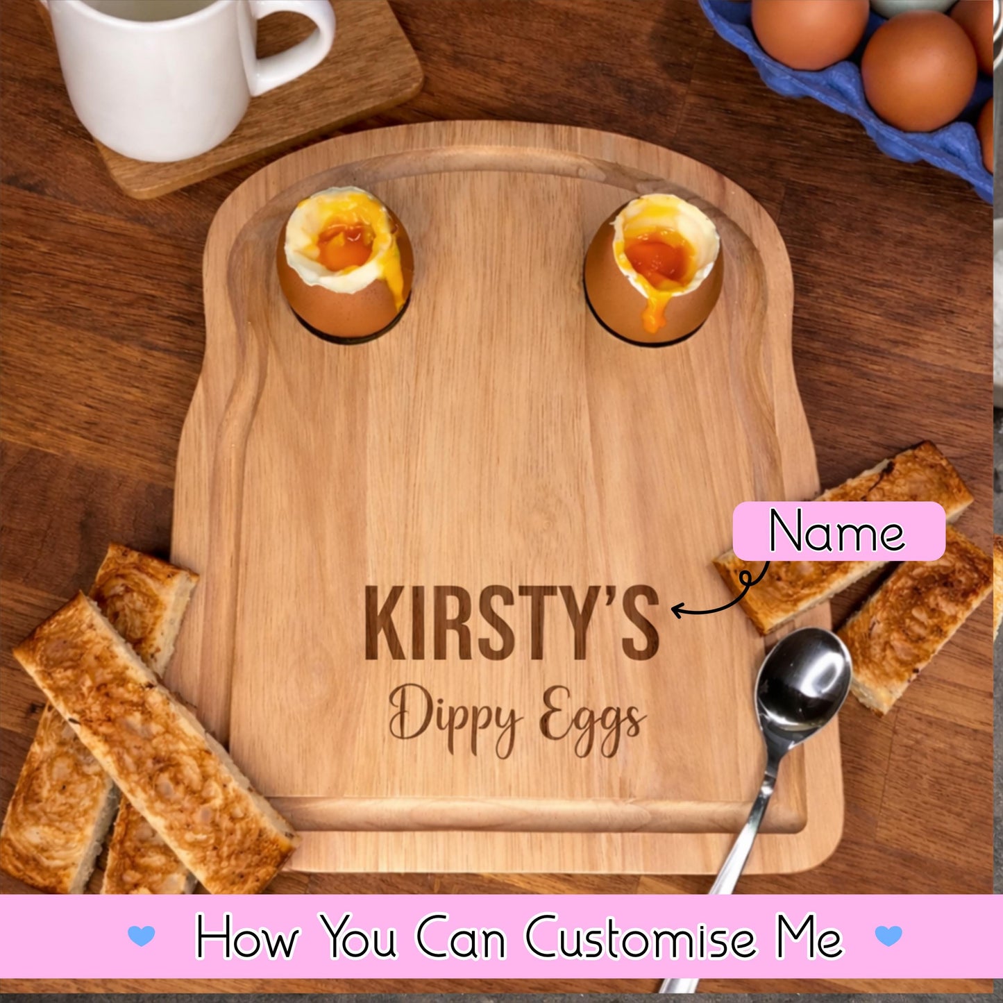 Personalised Dippy Egg Board | Engraved Wooden Egg & Soldier Board | Custom Breakfast Gift for Adults | Kitchen Gift UK