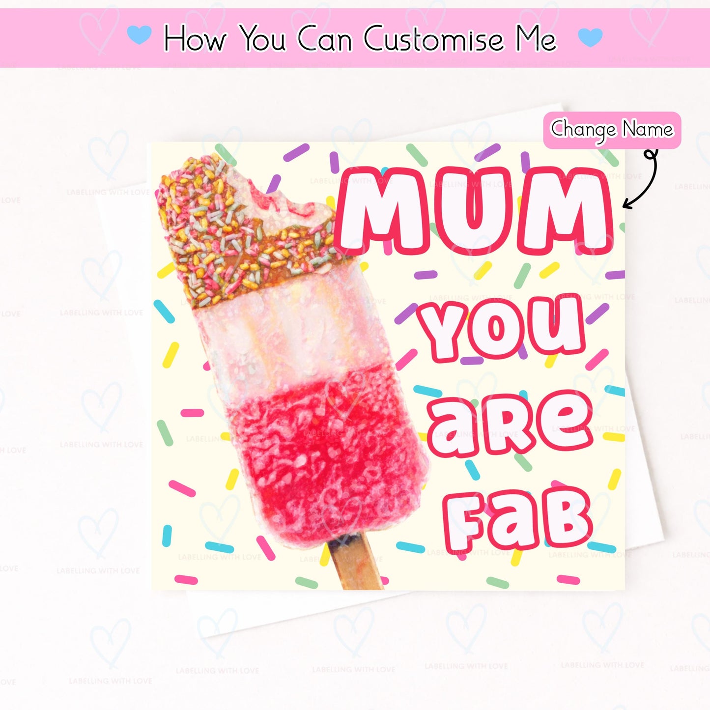 Personalised Mummy Card  Fab You Are Greeting Card  Custom Name Birthday Card  Bright Colourful Sprinkle Design  Fun Mum Card UK