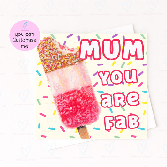 Personalised Mummy Card  Fab You Are Greeting Card  Custom Name Birthday Card  Bright Colourful Sprinkle Design  Fun Mum Card UK