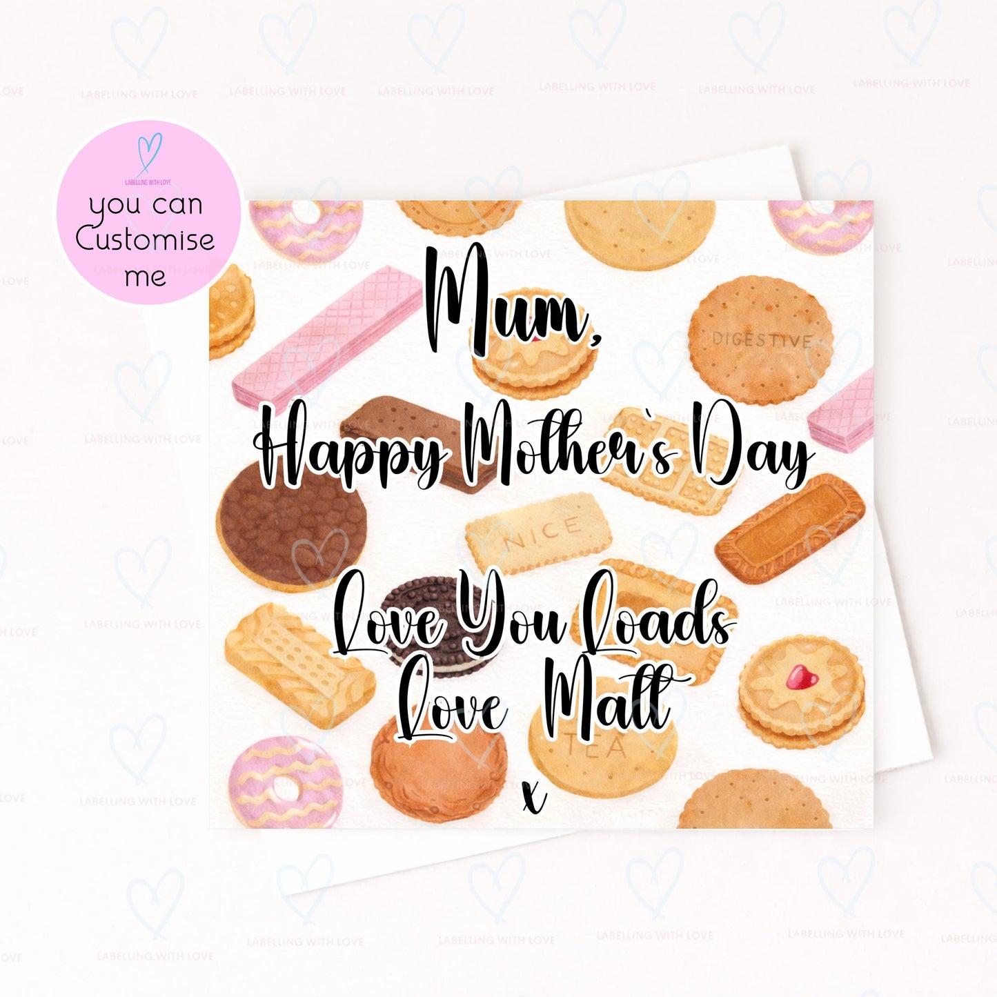 Personalised Mother’s Day Card | Biscuit Design Mum Card | Love You Loads Card | Cute Happy Mothers Day Card | Custom Name Card UK