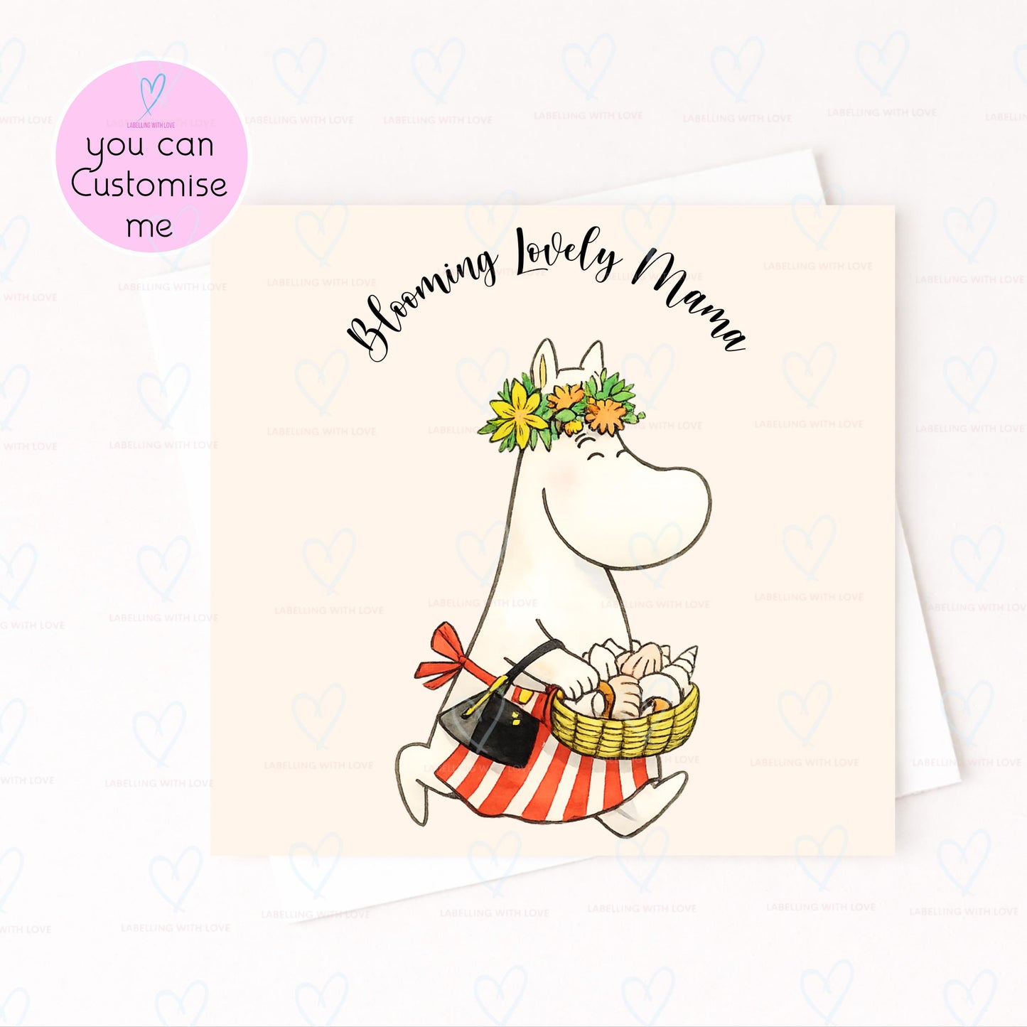 Personalised  Birthday Card, Blooming Lovely Card, Cute Floral Grandma Card, Custom Name Card, Summer Flower Card, Moomin Card