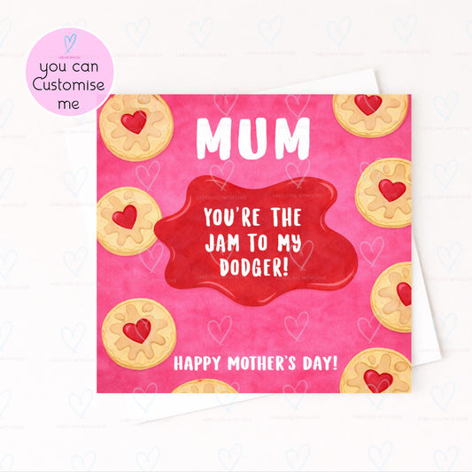 Funny Mothers Day Card from Son or Daughter, Jam to My Dodger Card, Cute Mum Birthday Card, Food Pun Card for Mum
