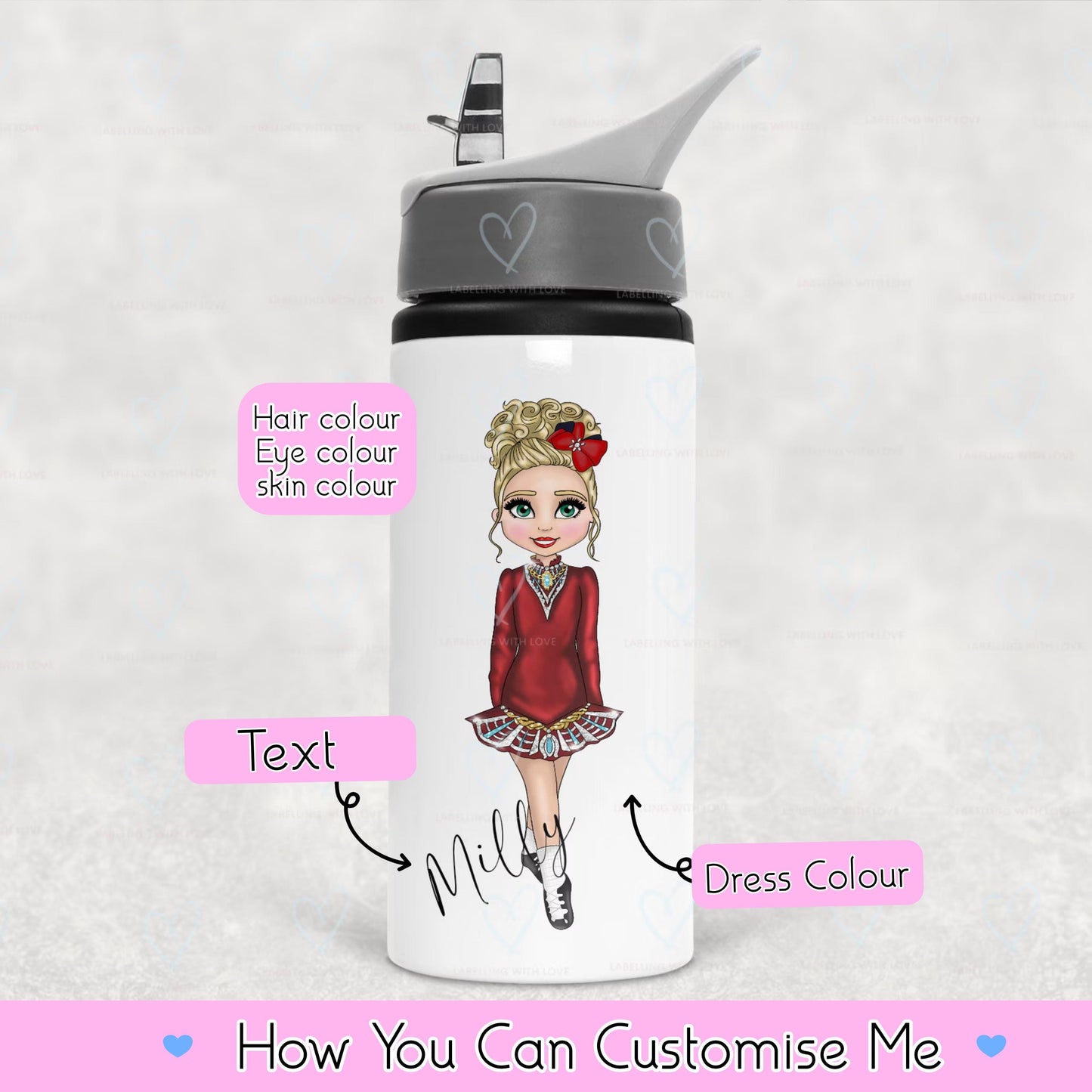 Personalised Irish Dancing Water Bottle 600ml, Custom Name Dance Bottle, Girls Aluminium Bottle, Irish Dancer Gift, School Bottle