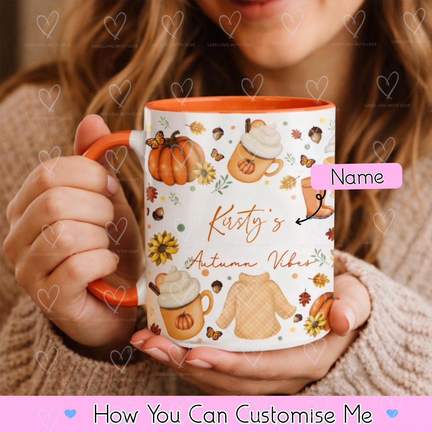Personalised Autumn Mug, Custom Fall Coffee Cup with Name, Pumpkin Spice Mug, Autumn Vibes Ceramic Mug, Thanksgiving Gift