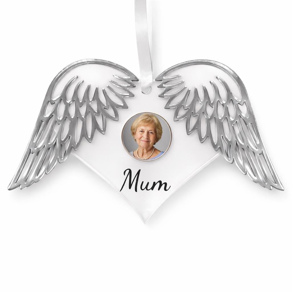 Personalised Angel Wings Heart Ornament, Memorial Decoration, Custom Name Acrylic Heart, Sympathy Gift, Remembrance Hanging Decoration
