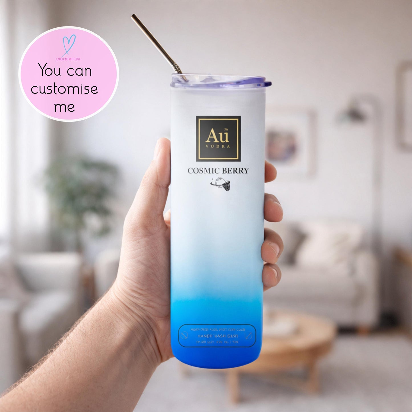 Personalised AU Vodka Tumbler Glass with Straw – Reusable Cocktail Cup – Gift for Her/Him