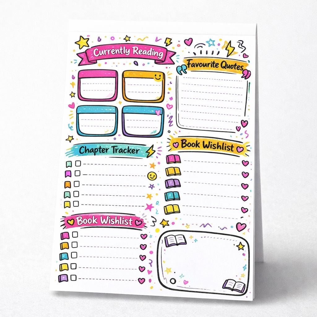 Reading Tracker Notepad A5 | Tear Off Book Log Planner | Chapter Tracker Wishlist | Book Lover Gift | Cute Stationery Pad