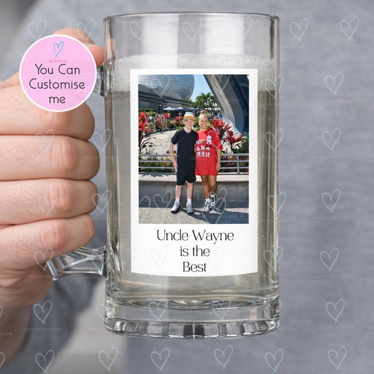 Personalised Photo Beer Tankard | Custom Photo Glass Beer Mug | Uncle Gift | Fathers Day Beer Stein | Photo Pint Glass | Beer Birthday Gift