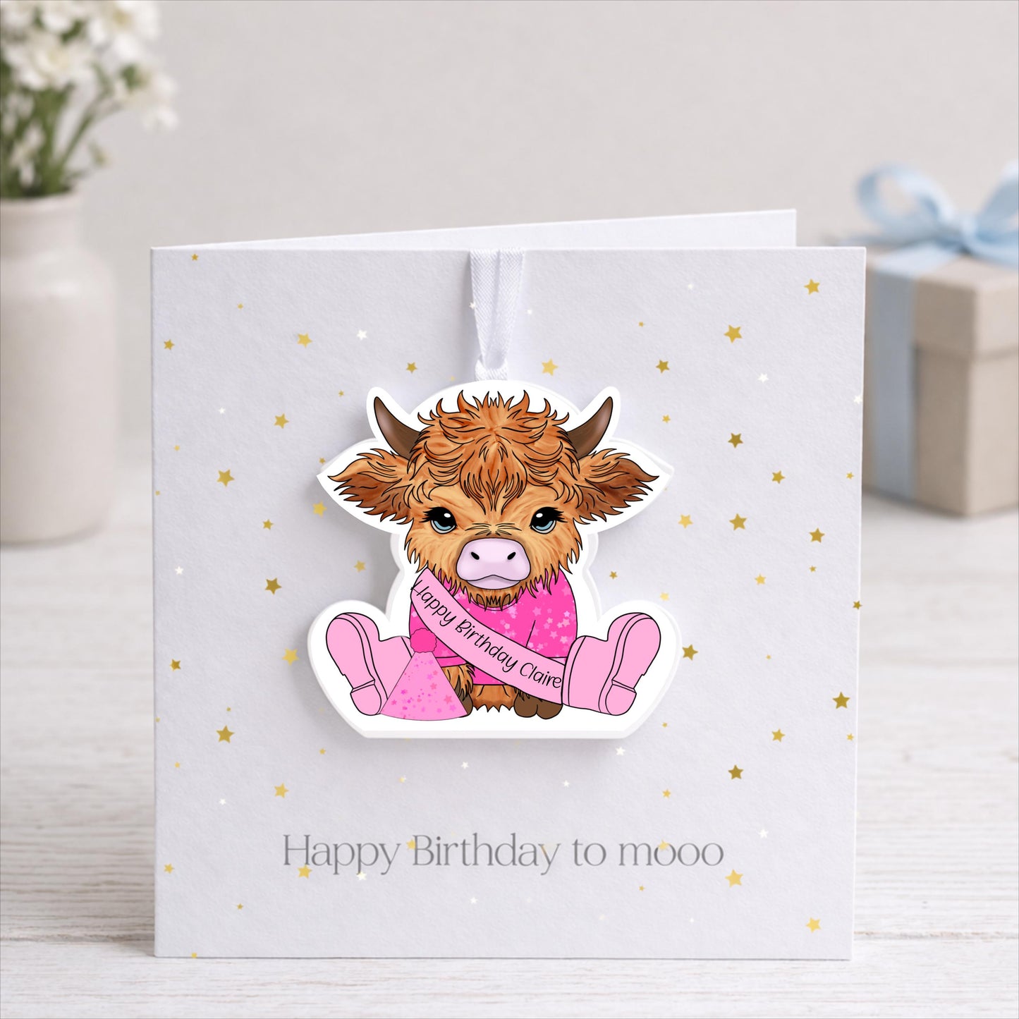 Personalised Highland Cow Birthday Card with Detachable Keepsake | Custom Card | Cute Cow Card Keepsake | Unique Keepsake Birthday Card