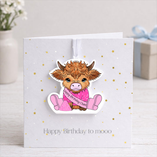 Personalised Highland Cow Birthday Card with Detachable Keepsake | Custom Card | Cute Cow Card Keepsake | Unique Keepsake Birthday Card