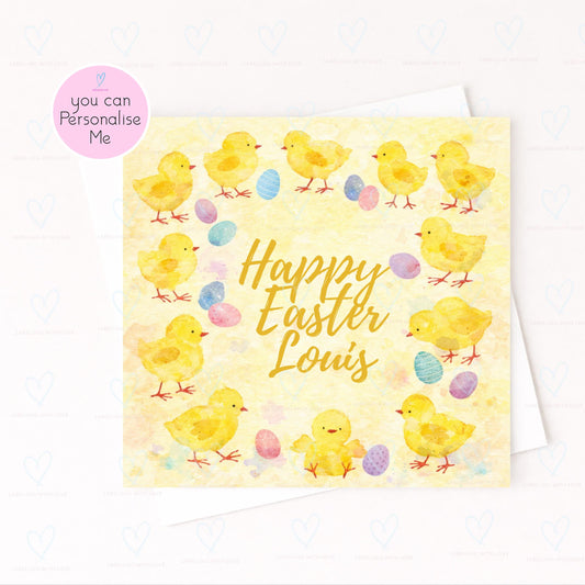 Personalised Easter Card, Cute Chick Easter Card, Custom Name Easter Card, Childrens Easter Card, Easter Egg Card, Spring Greeting Card
