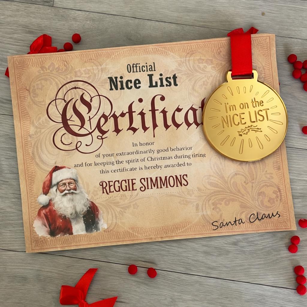 Personalised Christmas List Certificate & Letter | Santa Medal,Wax Seal Envelope | Black or White Santa | Christmas Eve Box Gift for Kids