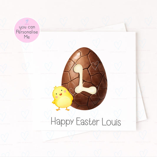Personalised Easter Card with Initial Egg | Custom Name Easter Card | Cute Chick Easter Card | Kids Easter Card | Easter Card for Baby