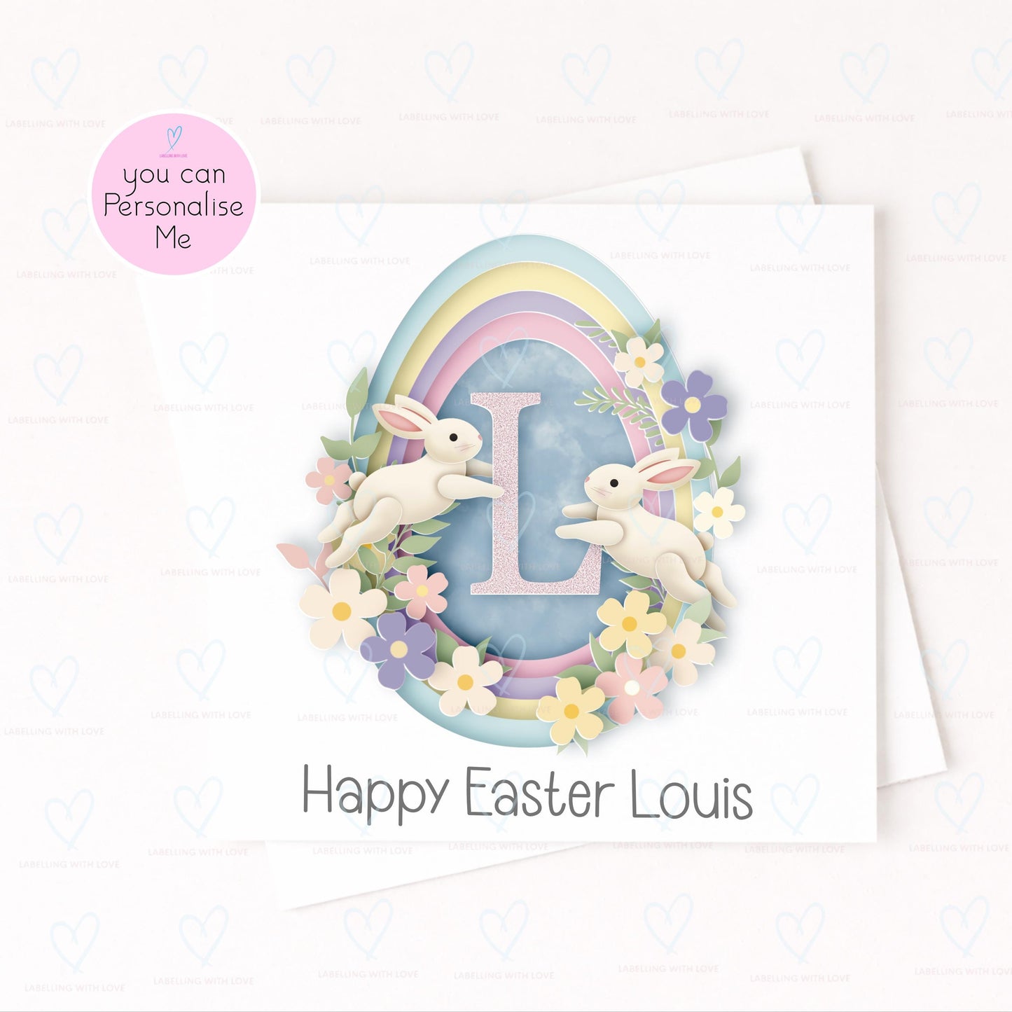 Personalised Easter Card with Initial & Name | Bunny Alphabet Easter Card | Custom Kids Easter Card | Cute Spring Greeting Card
