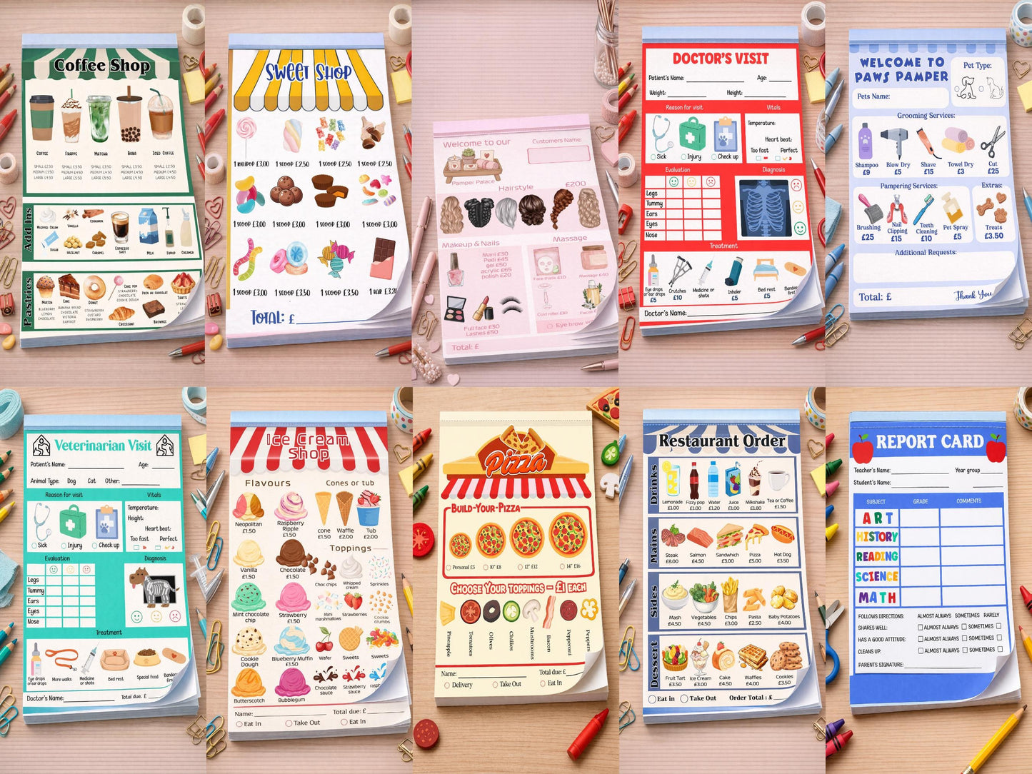 Pretend Play Tear Off Notepads for Kids | Role Play Shop, School, Hairdresser | Children's Imaginative Play | Printable Notepad Set