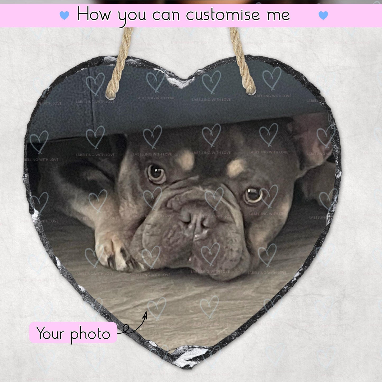 Personalised Heart Slate Sign | Custom Photo Hanging Slate Heart| Pet Memorial Gift | Dog Cat Photo Gift | Home Decor | Unique Keepsake Gift