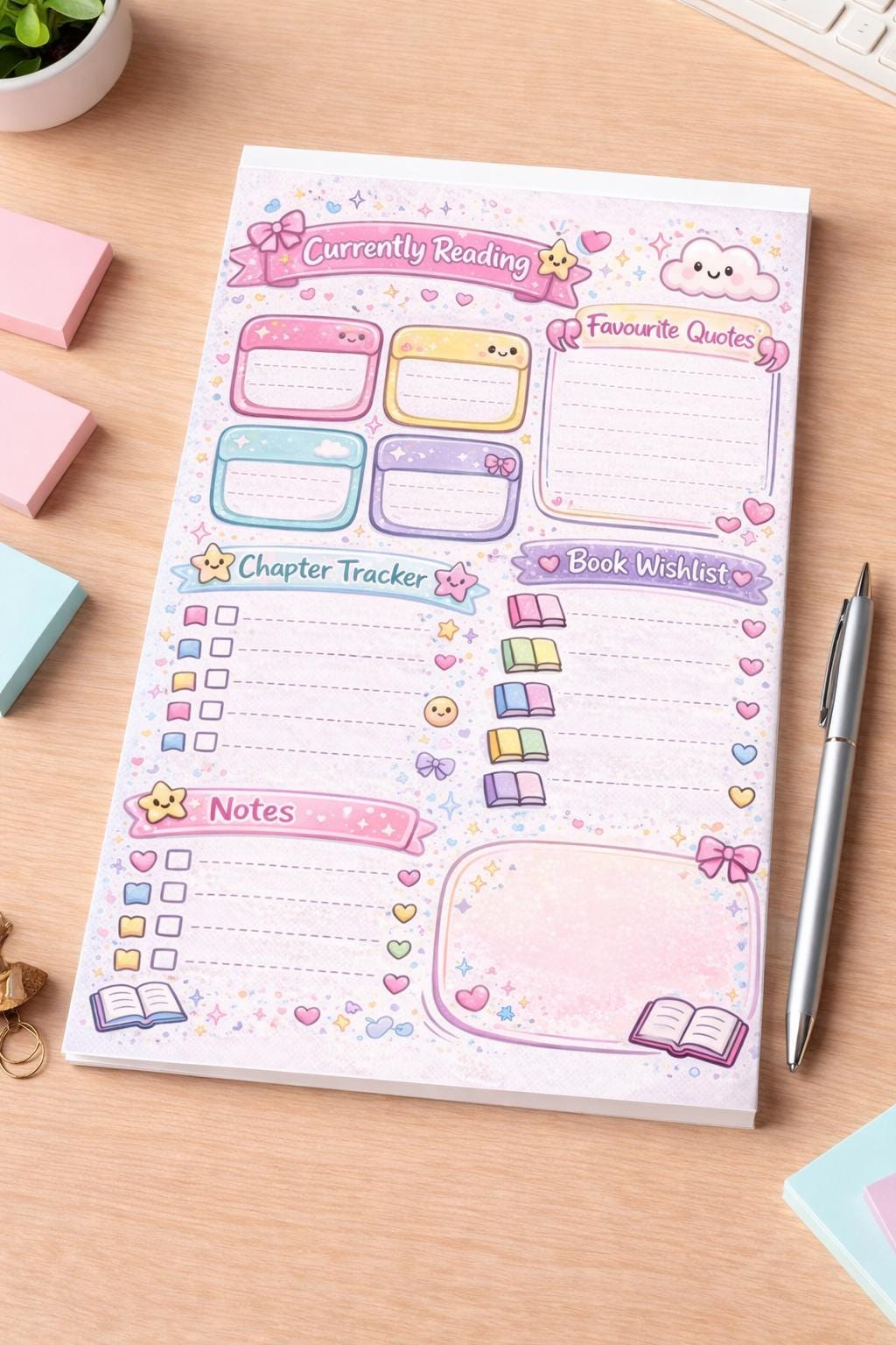 Reading Tracker Notepad A5 | Tear Off Book Log Planner | Chapter Tracker Wishlist | Book Lover Gift | Cute Stationery Pad