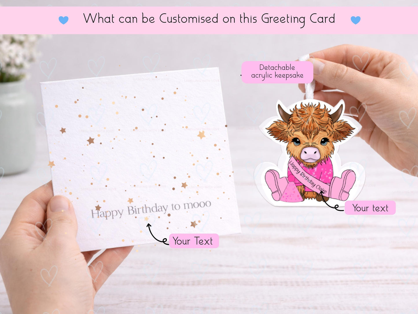 Personalised Highland Cow Birthday Card with Detachable Keepsake | Custom Card | Cute Cow Card Keepsake | Unique Keepsake Birthday Card