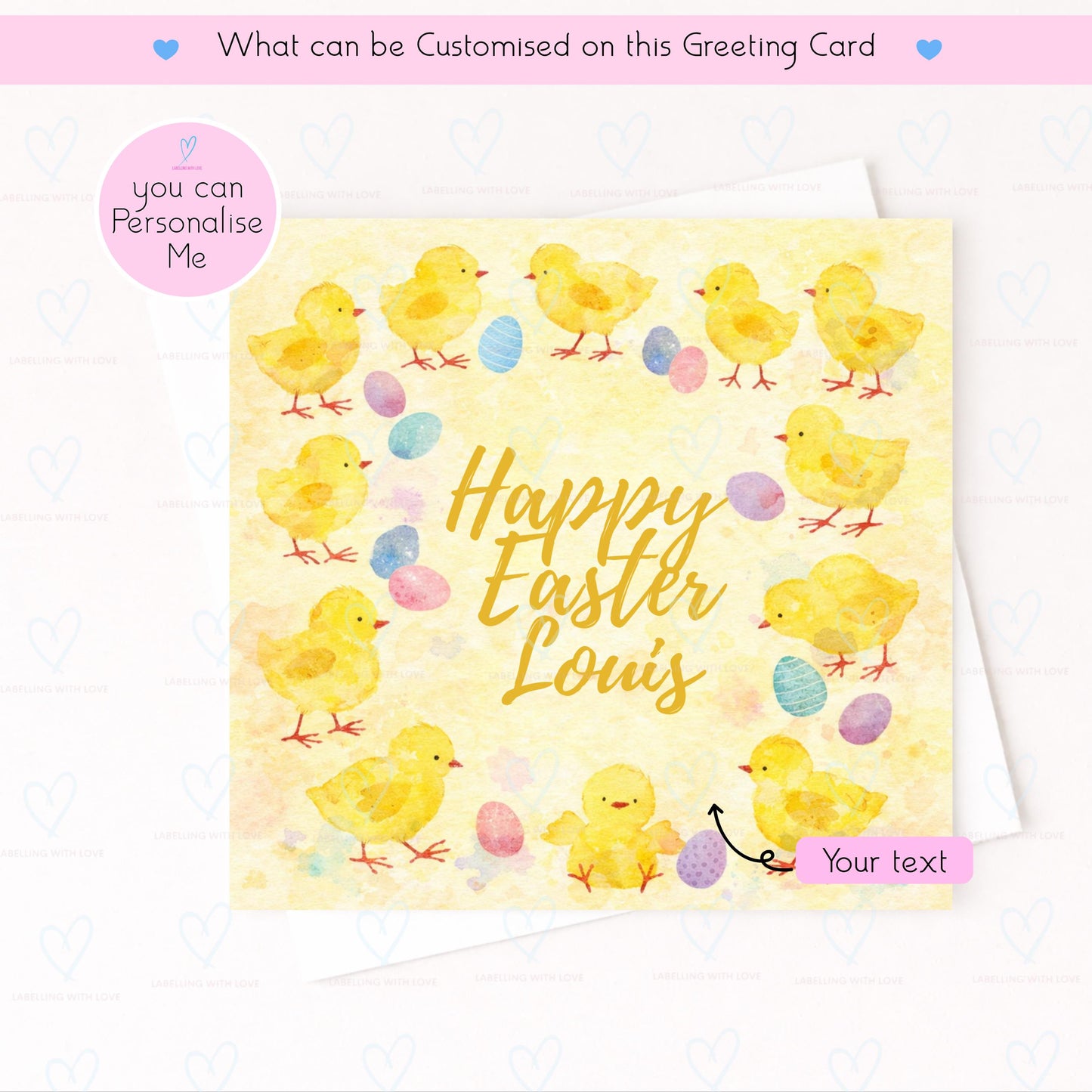 Personalised Easter Card, Cute Chick Easter Card, Custom Name Easter Card, Childrens Easter Card, Easter Egg Card, Spring Greeting Card