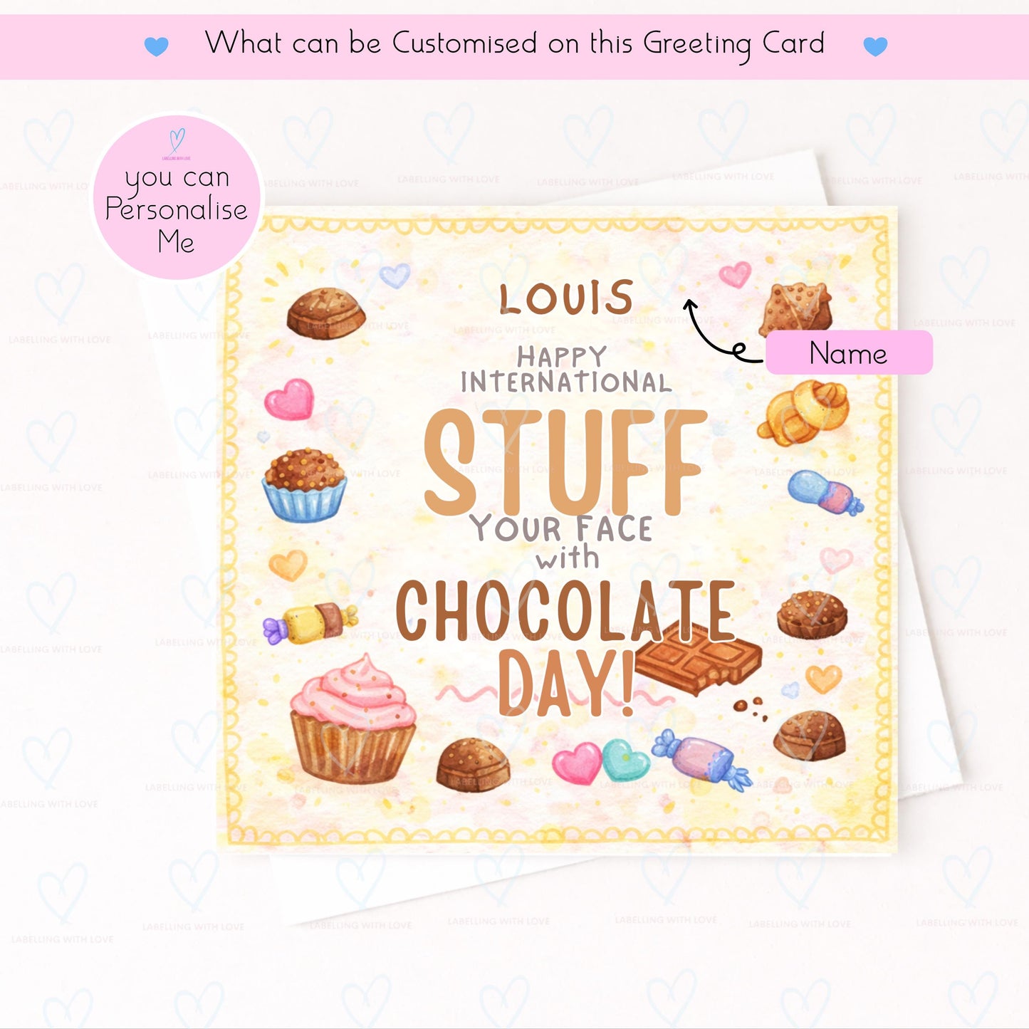 Personalised Chocolate Day Card, Funny Chocolate Card, Custom Name Card, International Chocolate Day Card, Sweet Treat Card, Food Lover Gift
