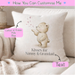 Personalised Bear Linen Cushion | Pink or Blue Kisses, Nursery Decor