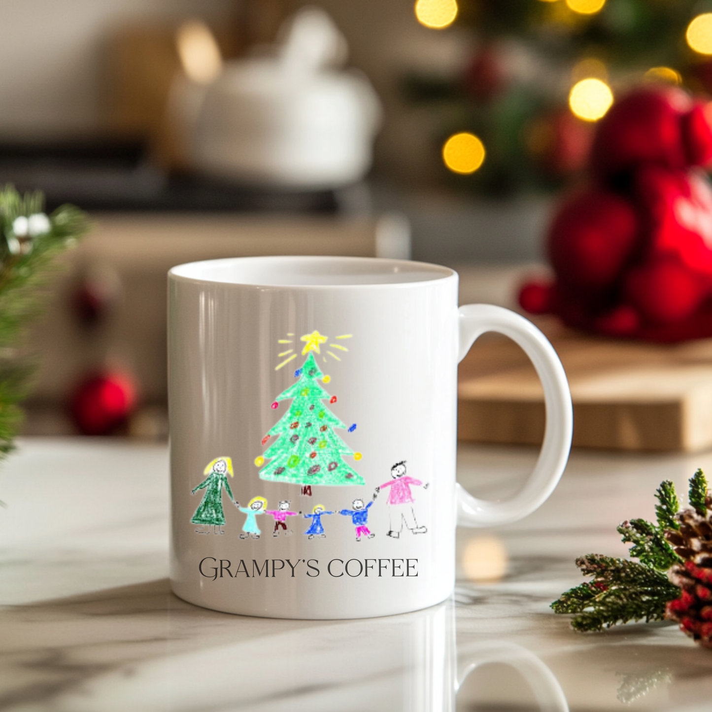 Personalised Childs Artwork Gift | Kids Drawing on Mug,Tea Towel,Ornament | Handprint/Footprint Keepsake | Custom Christmas Gift