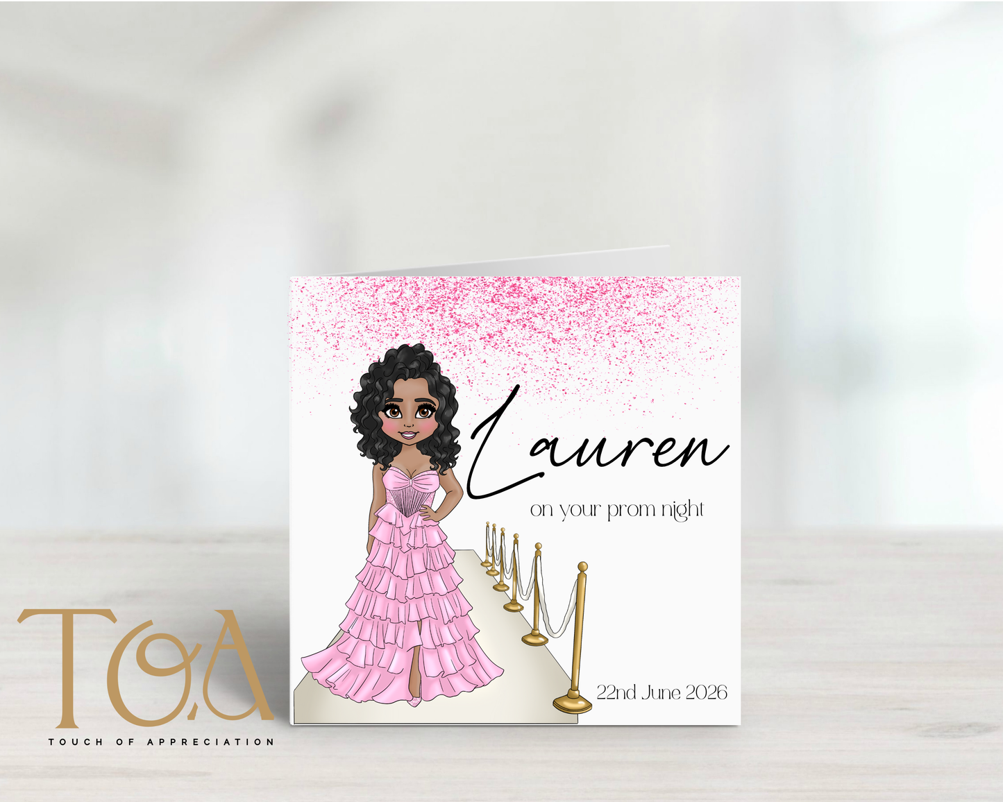 Personalised Prom Night Card – Custom Prom Dolly Card – Prom Keepsake Greeting Card – Custom Hair, Dress & Name