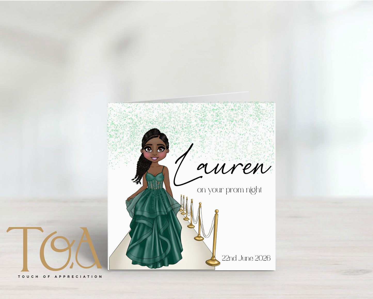 Personalised Prom Night Card – Custom Prom Dolly Card – Prom Keepsake Greeting Card – Custom Hair, Dress & Name