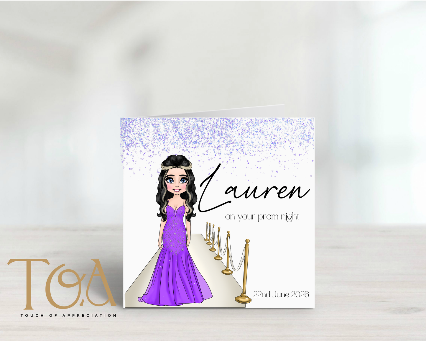 Personalised Prom Night Card – Custom Prom Dolly Card – Prom Keepsake Greeting Card – Custom Hair, Dress & Name