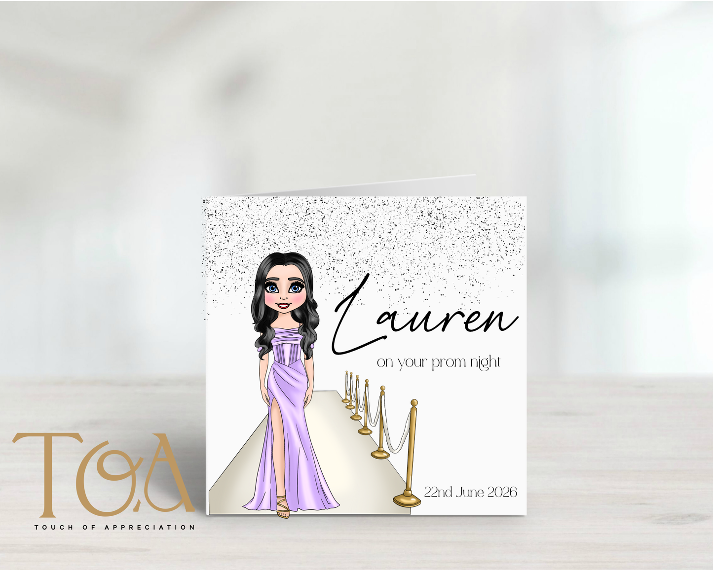 Personalised Prom Night Card – Custom Prom Dolly Card – Prom Keepsake Greeting Card – Custom Hair, Dress & Name