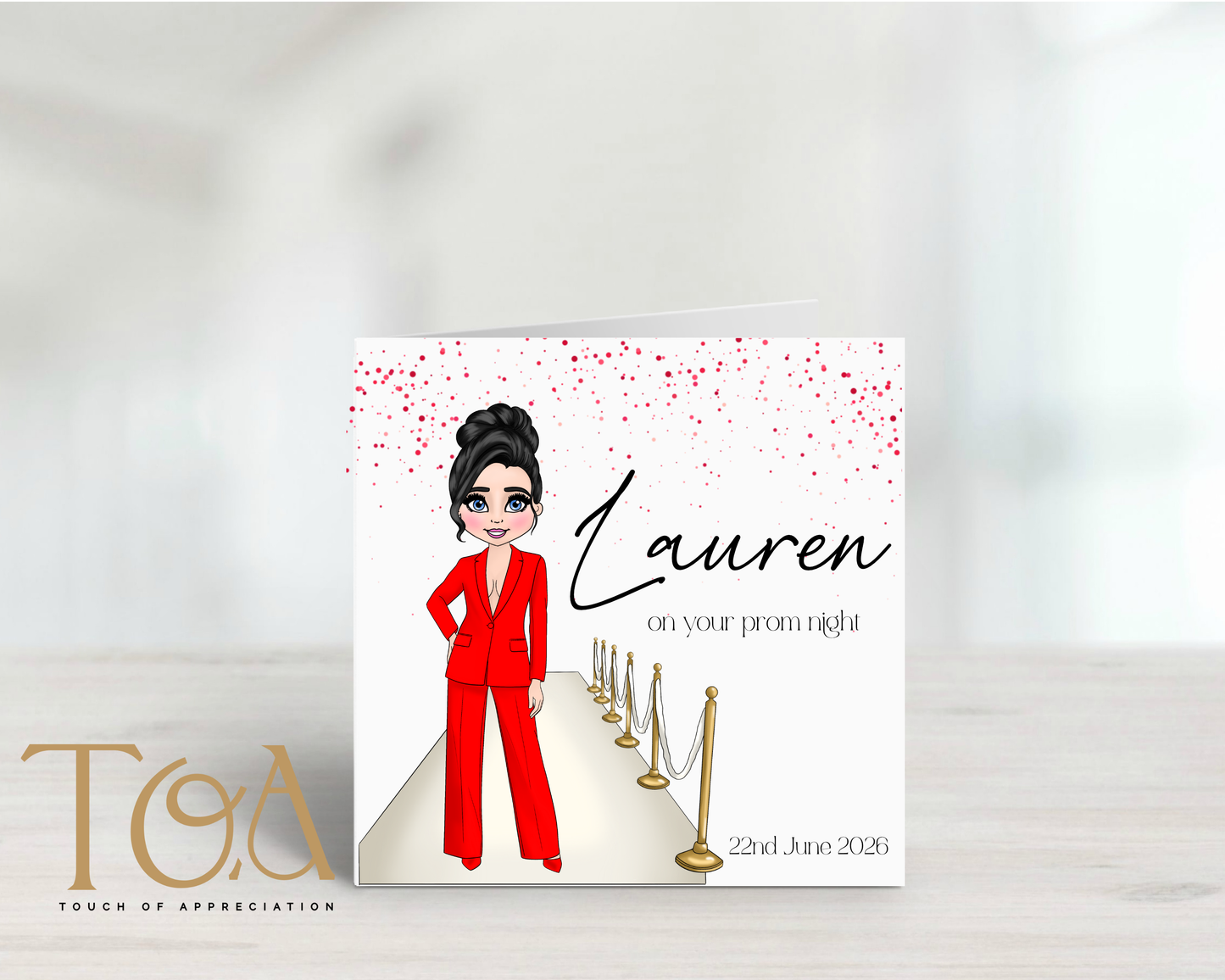 Personalised Prom Night Card – Custom Prom Dolly Card – Prom Keepsake Greeting Card – Custom Hair, Dress & Name