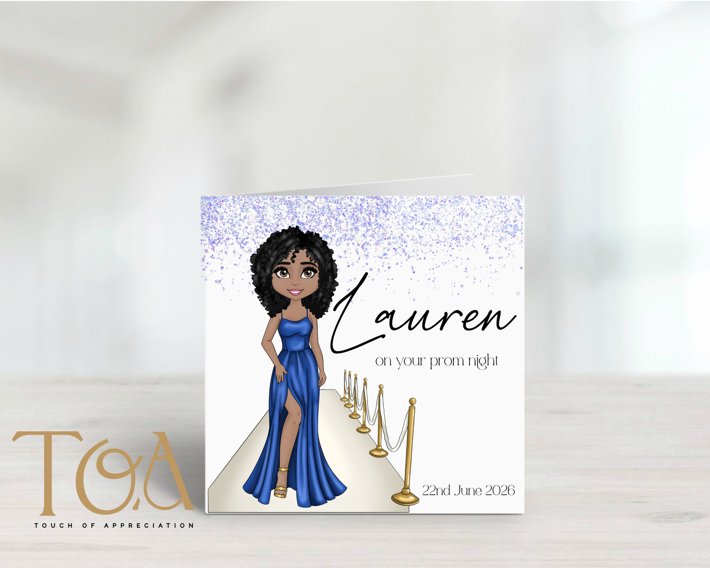 Personalised Prom Night Card – Custom Prom Dolly Card – Prom Keepsake Greeting Card – Custom Hair, Dress & Name