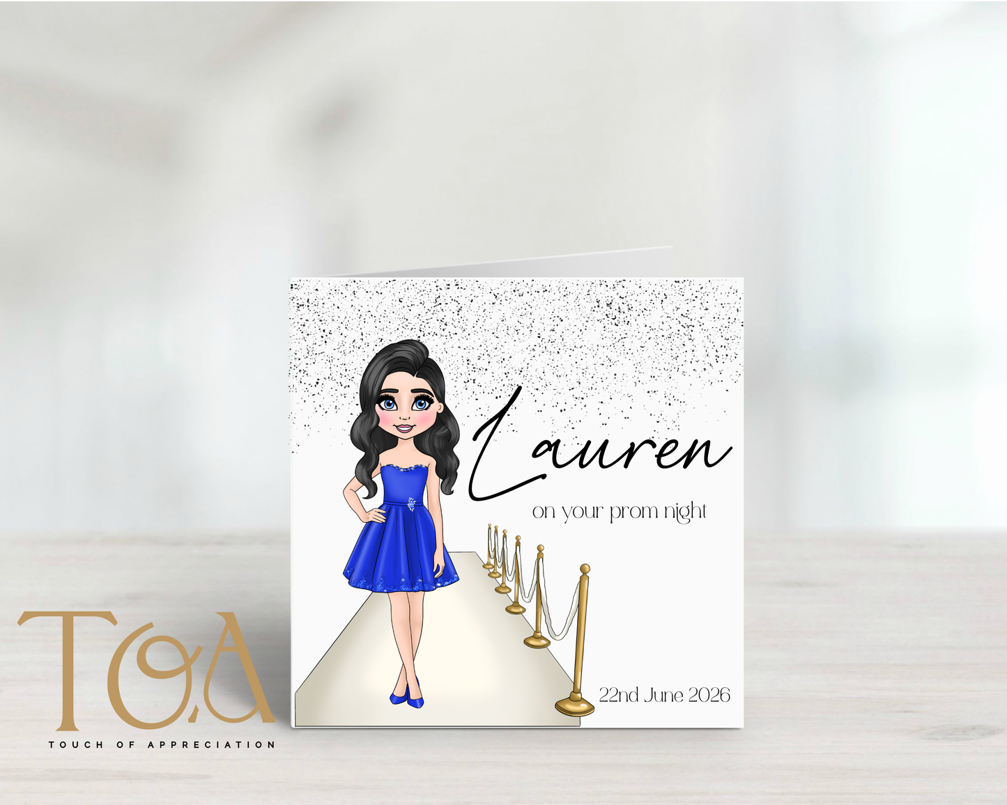 Personalised Prom Night Card – Custom Prom Dolly Card – Prom Keepsake Greeting Card – Custom Hair, Dress & Name