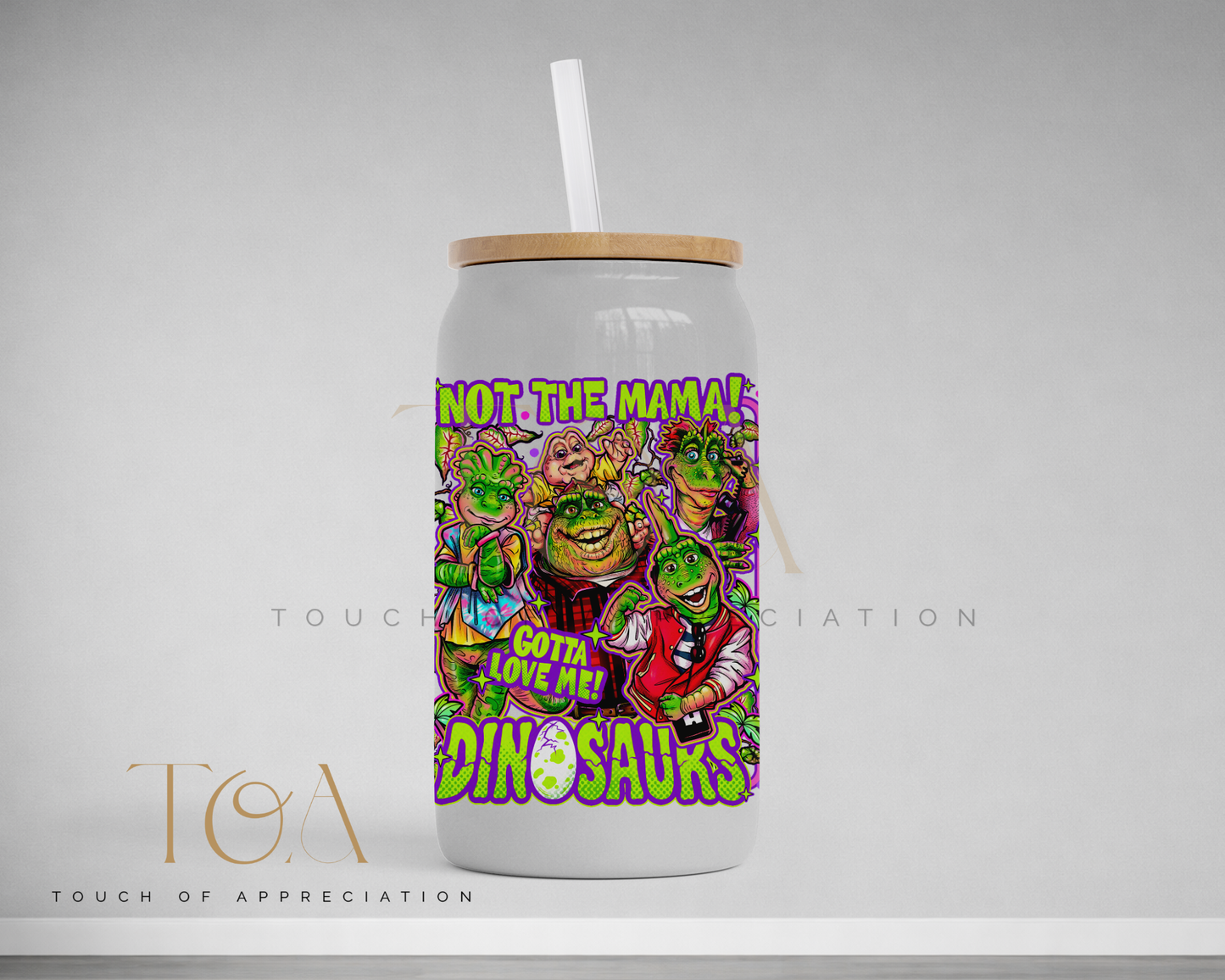 90s Dinosaur Inspired 16oz Glass Can