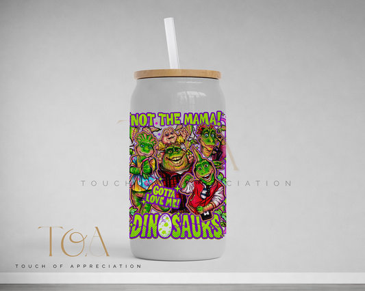 90s Dinosaur Inspired 16oz Glass Can