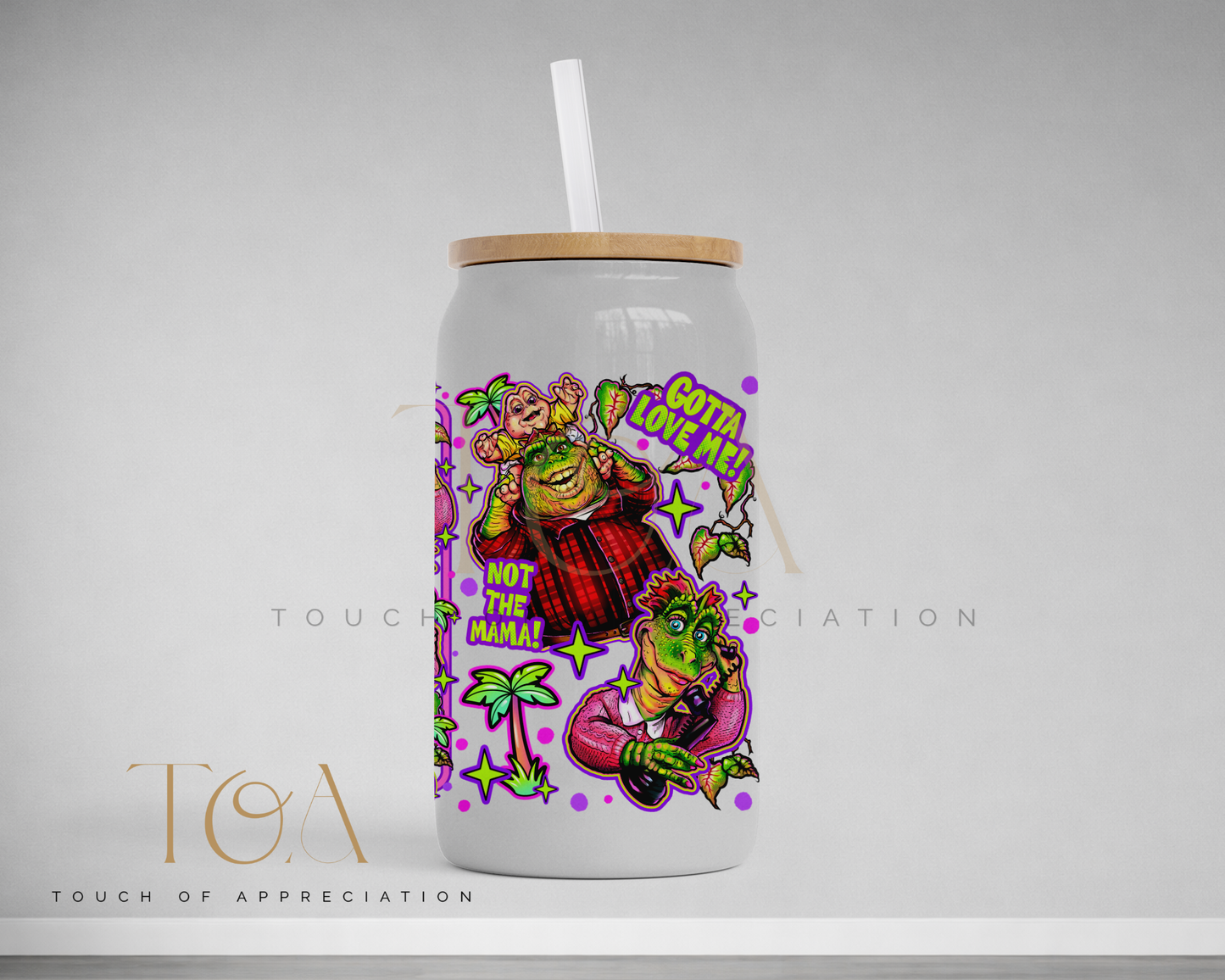 90s Dinosaur Inspired 16oz Glass Can